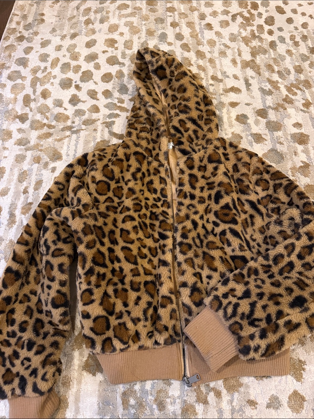 Kids Leopard Print Hooded Faux-Fur Jacket - Brown